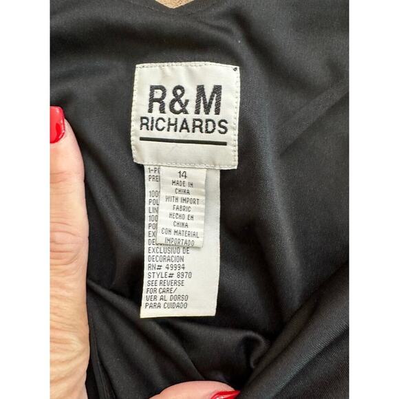 R&M Richards Women's Black Floral Embroidery Asymmetric sequinDress Size 14 - Picture 13 of 15